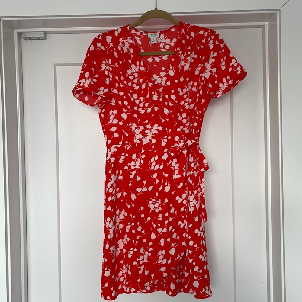 J Crew Red and White Wrap Dress Size 2